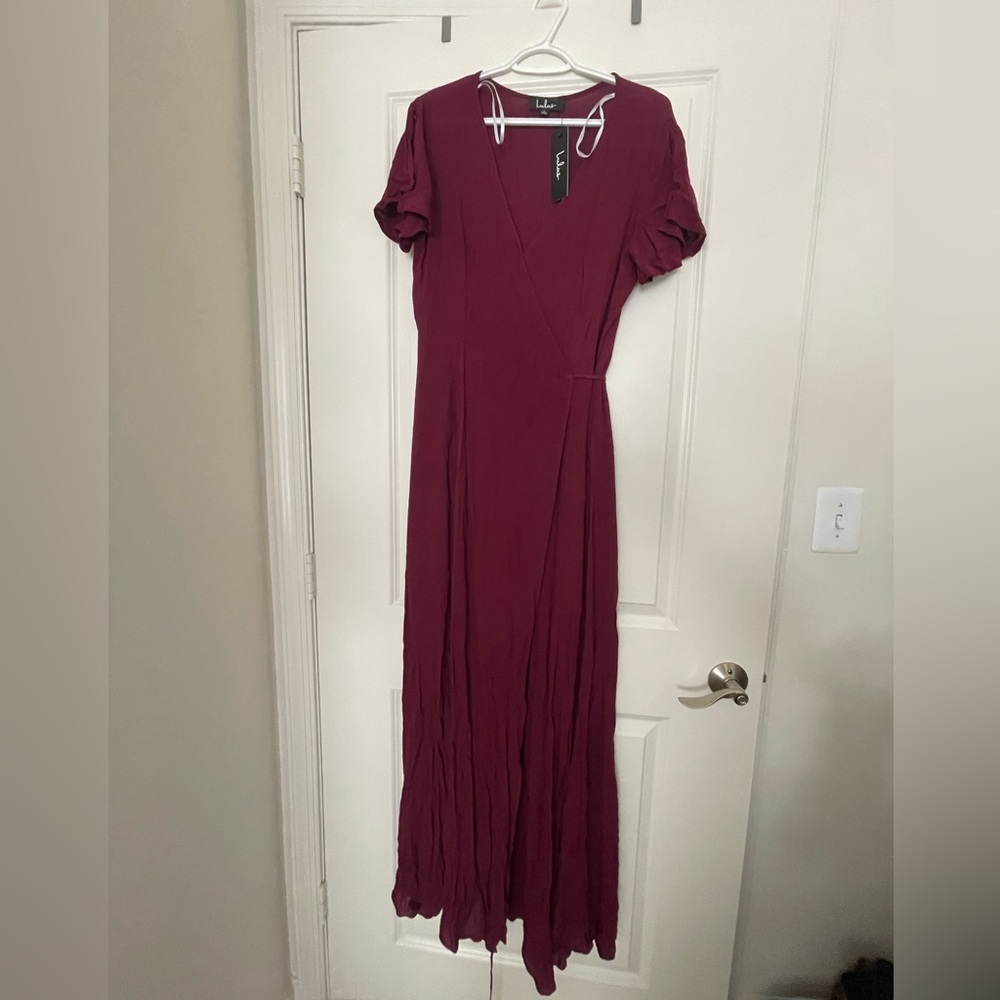 Lulu’s Heart of Marigold Burgundy Wrap Maxi Dress